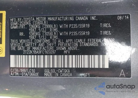 2015 Lexus Rx 350 z USA, uszkodzony, nr VIN 2T2ZK1BA9FC165097